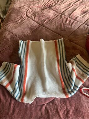 Amaryllis White Knit Sweater with Blue and Orange Stripes